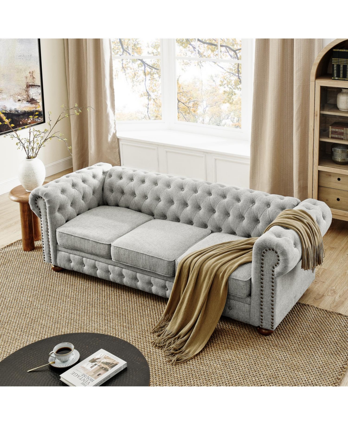 Streamdale Furniture Chesterfield Tufted Linen Sofa