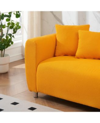 89" Yellow Sofa with Metal Legs & Pillows