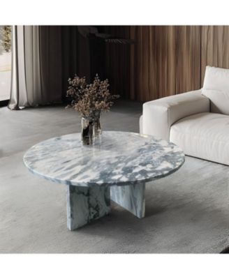 Blue Gray Marble Coffee Table - 27.6 Inch