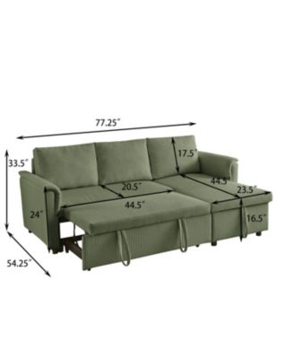 Corduroy Sleeper Sectional Sofa with Storage Chaise - Green