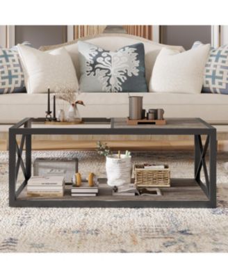 Industrial Glass & Wood Coffee Table