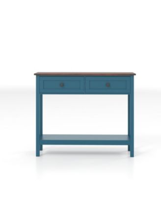 Farmhouse Console Table - 2 Drawer & Shelf - Pagoda Blue