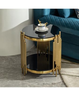 Black Glass Top Gold Round Side Table