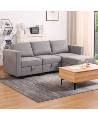 Dark Grey Small Sectional Sofa with Ottoman