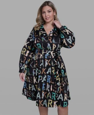 Plus Size Long-Sleeve Allover Letter Print Dress