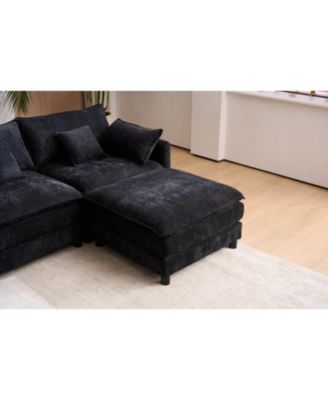 U-Shaped Chenille Sectional Sofa with Coffee Table (White)