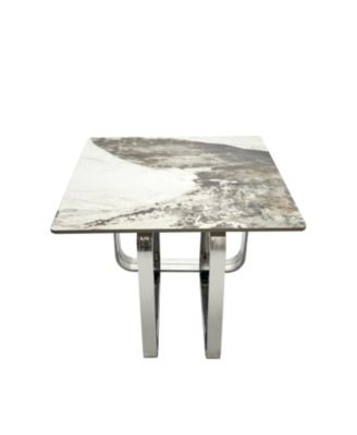 Sintered Stone End Table Silver Metal Frame