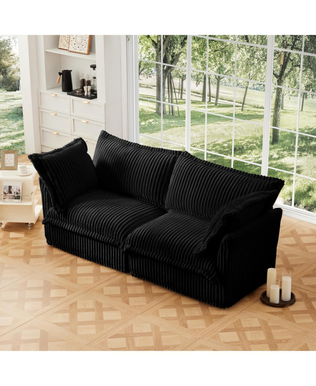 Streamdale Furniture Black Corduroy Slipcovered 2-Seat Sofa