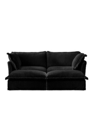 Black Corduroy 2-Seater Sofa with Ottomans