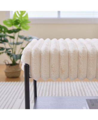 Upholstered Ottoman Coffee Table with Storage Shelf - Beige