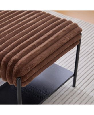 Upholstered Ottoman Coffee Table with Storage Shelf - Brown