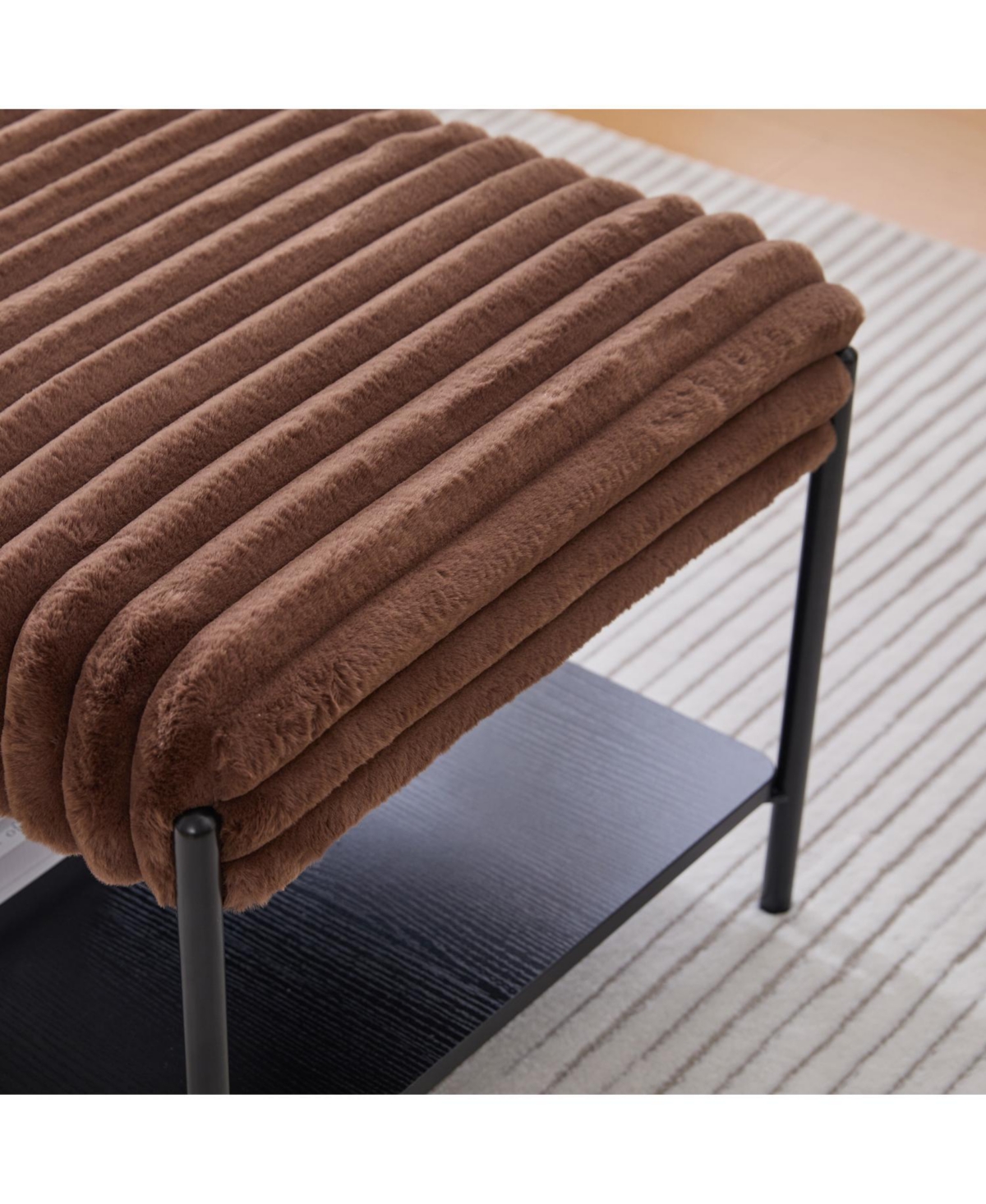 Streamdale Furniture Upholstered Ottoman Coffee Table with Storage Shelf - Brown