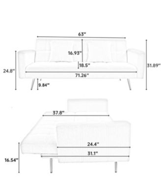 71.7 - inch Grey Teddy Fleece Sofa Bed with Two Included Throw Pillows