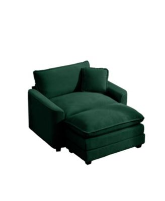 Green Corduroy Deep Seat Chair with Footstool & Pillow