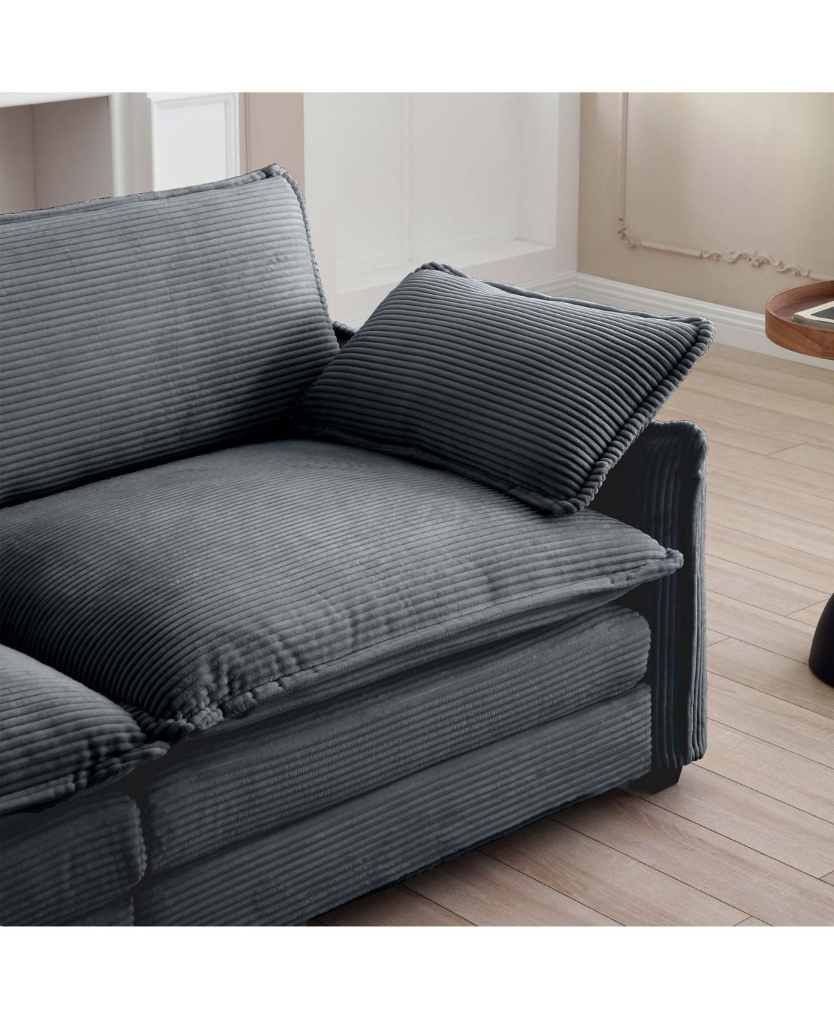 Streamdale Furniture Grey Corduroy 2-Seater Sofa with Ottoman