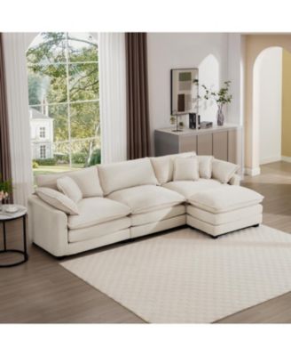 Corduroy Sectional Sofa with Ottoman