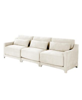 Beige Chenille 3-Seater Sofa with Lumbar Pillow