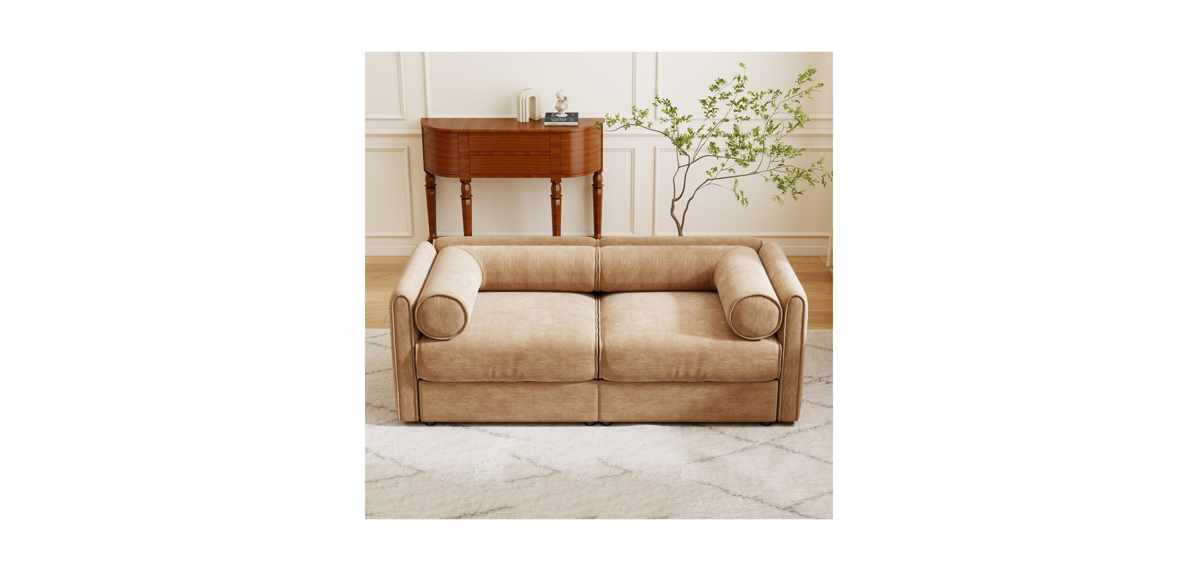 Streamdale Furniture Camel Chenille 2-Seater Sofa with Storage