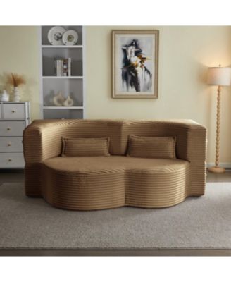 Convertible Corduroy Floor Sofa Bed with Pillows