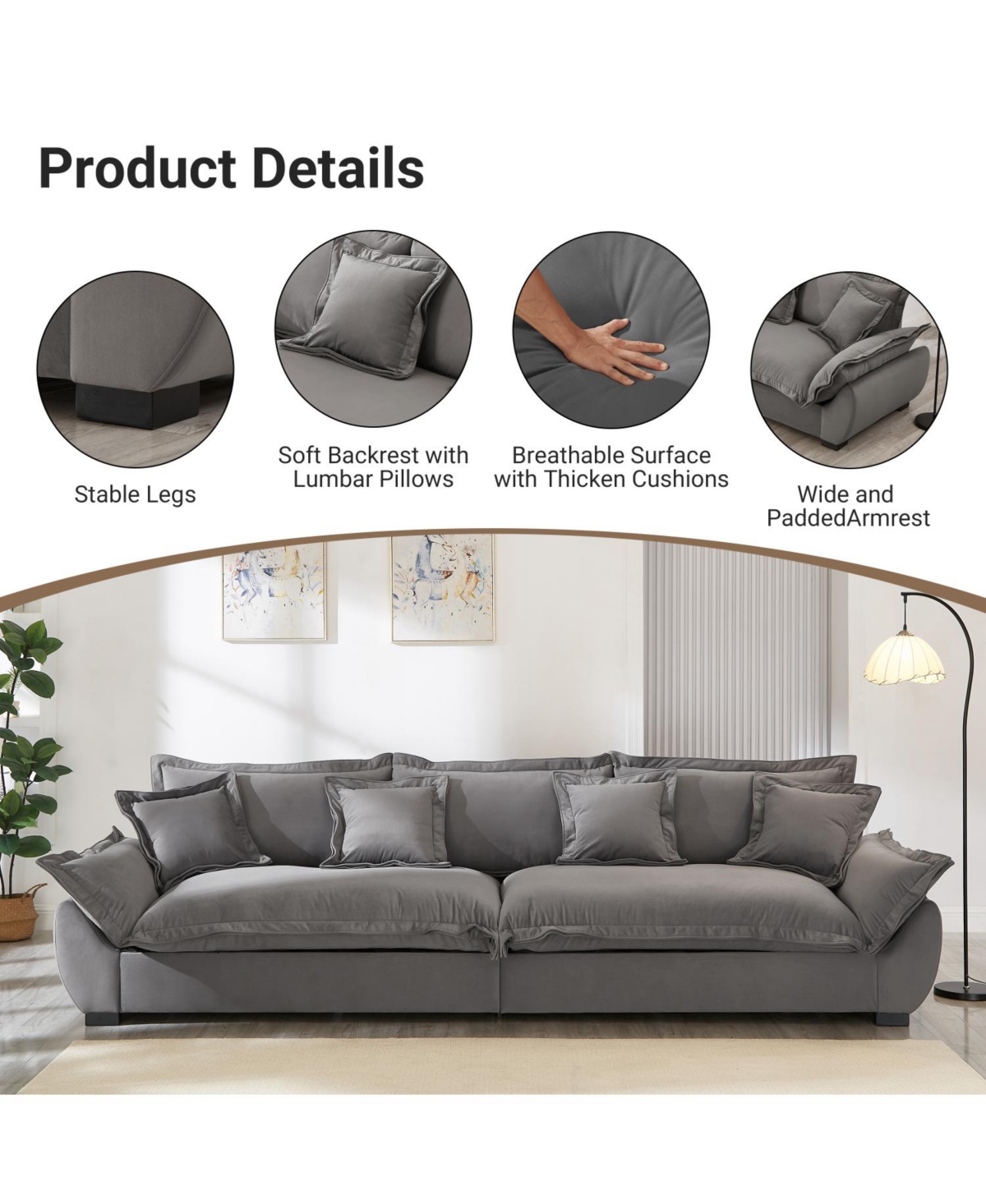Streamdale Furniture Modular Sectional Sofa with Storage, Gray