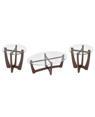 Streamdale 23.5" Round Glass Coffee Table - Cherry Finish