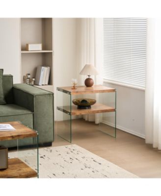 MDF SideTable, Small Tea Table, Walnut Night Stand Tempered Glass Sofa Table