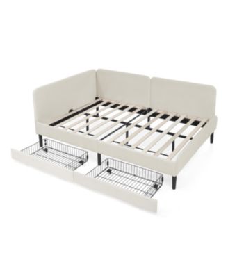 Upholstered Platform Bed Frame w/ 2 Drawers, Adjustable Velvet