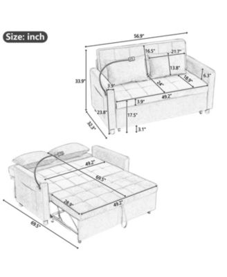 Streamdale 56.9" Loveseat Sleeper Sofa w/ USB Ports & Phone Holder
