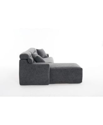 Streamdale Grey Compression Sofa- Chaise & 3-Seater, Chenille, 2 Pillows