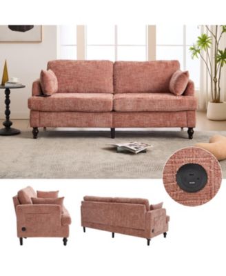 Streamdale Modern Chenille 2-Seater Sofa w/ LED, USB & Storage