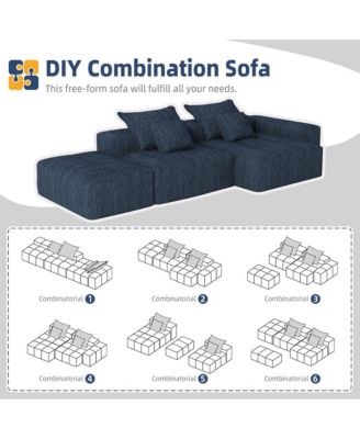 Modern Oversized Chenille Sectional Sofa with Ottoman & Pillows