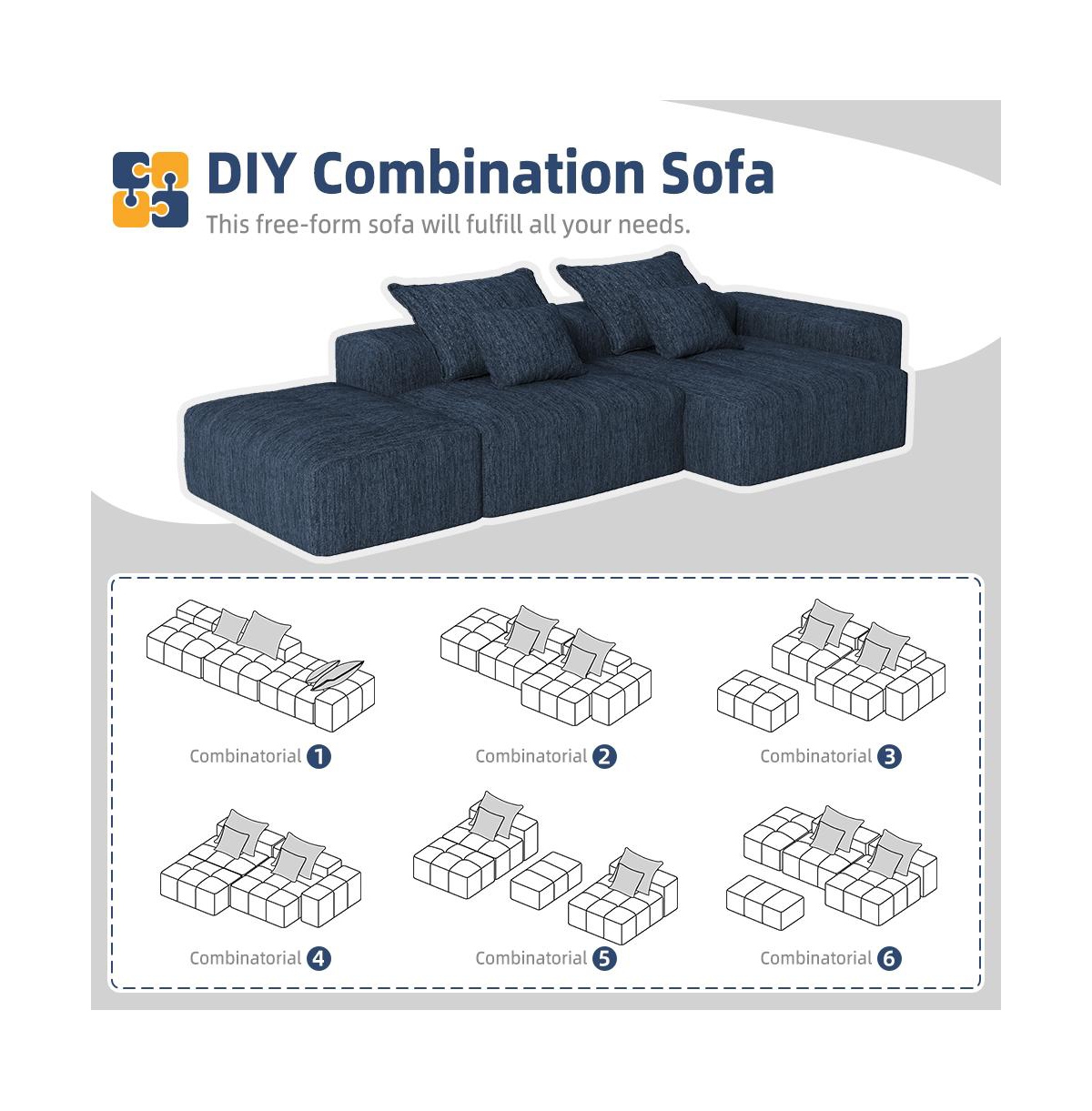 Streamdale Furniture Streamdale Modern Oversized Chenille Sectional Sofa with Ottoman & Pillows