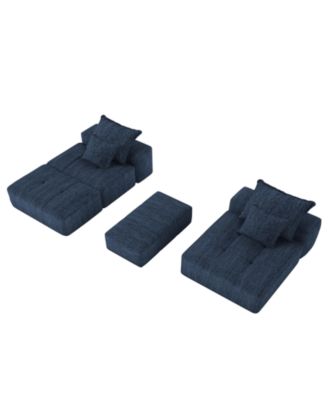 Modern Oversized Chenille Sectional Sofa with Ottoman & Pillows