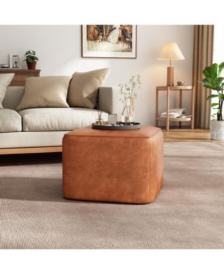 Streamdale Upholstered Square PU Leather Ottoman, Tan