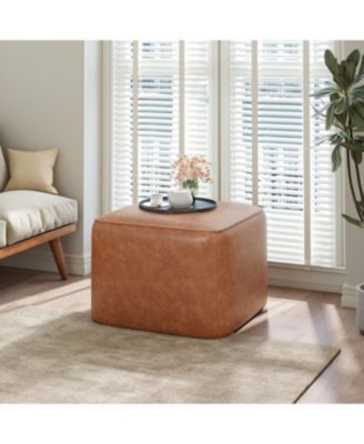 Streamdale Upholstered Square PU Leather Ottoman, Tan