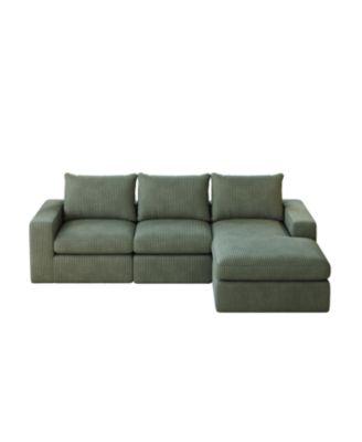 99" Corduroy Sectional Sofa with Chaise & 3 Pillows