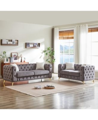 Velvet Sofa Set- 3+2 Seater, Wood Frame, Metal Legs, Cushions