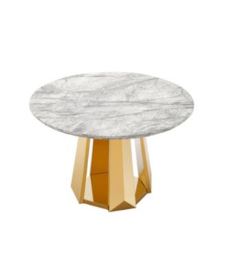 47" Round Faux Marble Dining Table, Gold Base