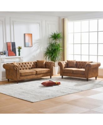 Chesterfield Tech Fabric Sofa Set- 3+2 Seater, Mid-Century Modern