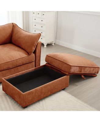Streamdale L-Shaped Sectional Sofa Couch w/ Ottoman - Chenille Orange