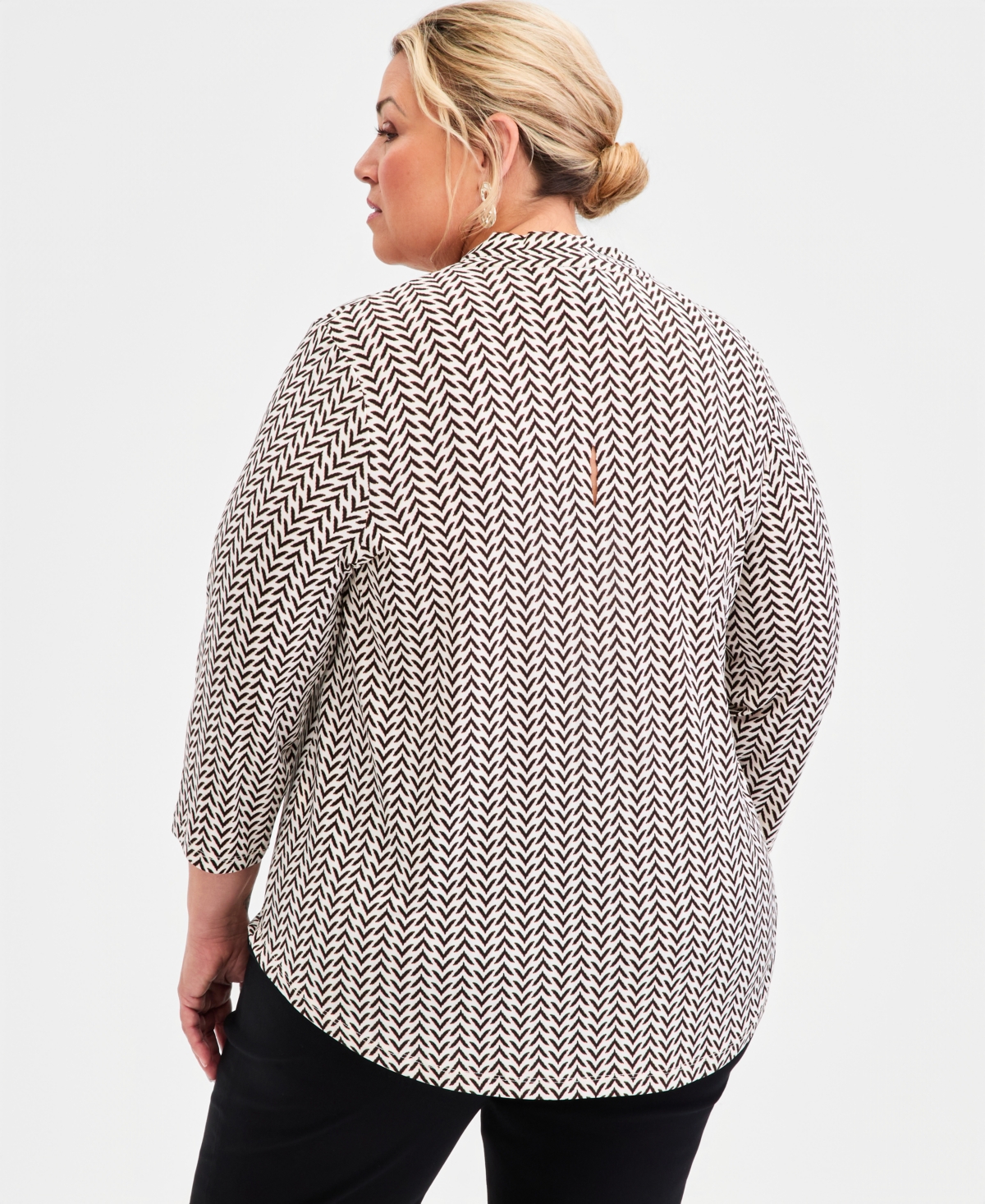 Jm Collection Plus Printed 3/4-Sleeve Top, Macy's Exclusive