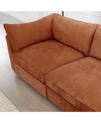 L-Shaped 4-Seat Sectional Sofa w/ Ottoman, Crescent Arms, Chenille Orange