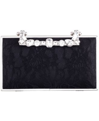 Crystal Handle Lift Lock Lace Clutch
