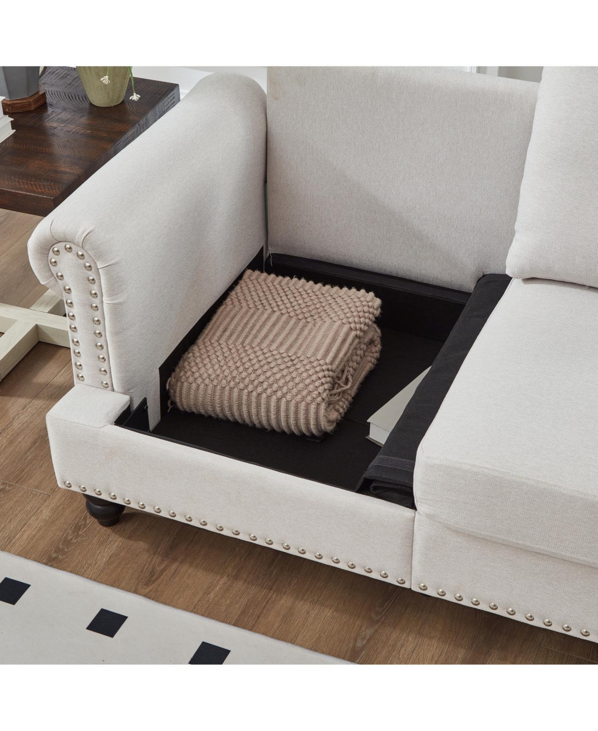 Streamdale Furniture 83" Modern Beige Sofa with Nailhead Trim