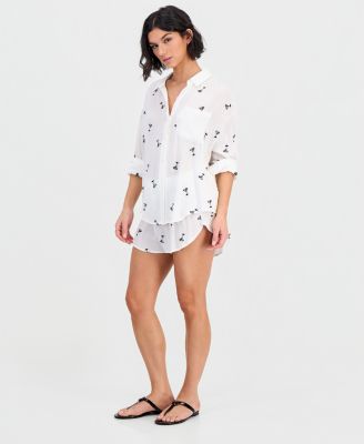Women's Martini Embroidery Button-Down Swim Shirt