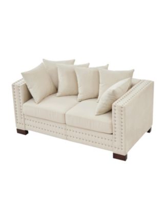 Modern Velvet Loveseat with Silver Nails - Apricot