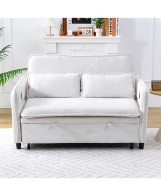  Beige Striped Sofa Bed - Adjustable Arms & Back - 65.74-inch