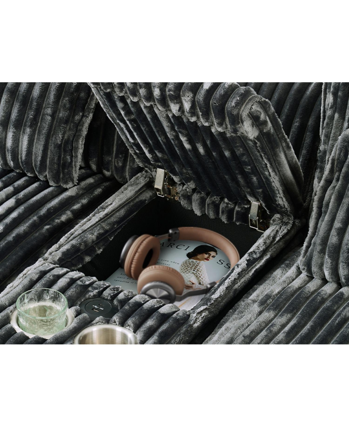 Streamdale Furniture 120" U-Shaped Sofa w/ Console Table, Usb Ports & Pillows