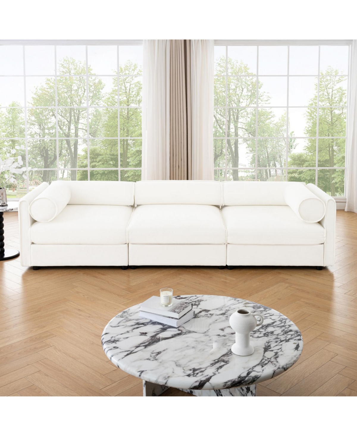 Streamdale Furniture Chenille Sofa with Storage, Cylindrical Back & Arms