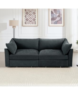 2-Seater Sofa w/ Pull-Out Storage, Crescent Arms, Chenille Gray